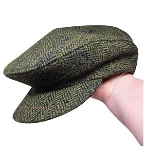 MUCROS WEAVERS HAT Trinity Flat Cap XL Wool Plaid Herringbone Green Ireland